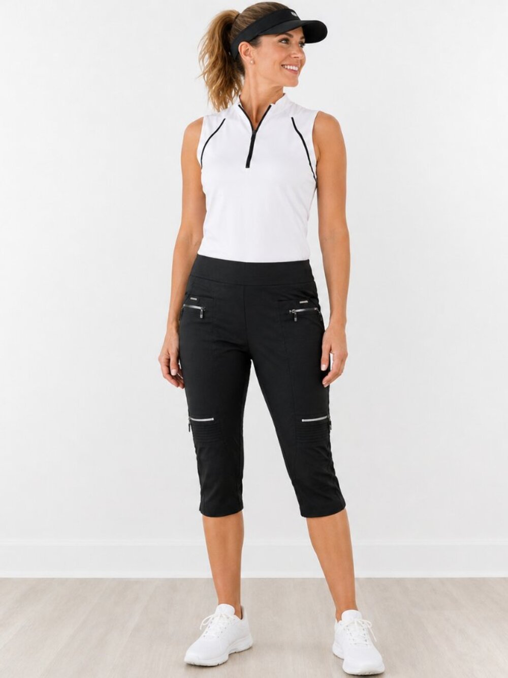 Jamie Sadock Black Capri Pants Size 12 Zip Pocket Golf Athletic Stretch